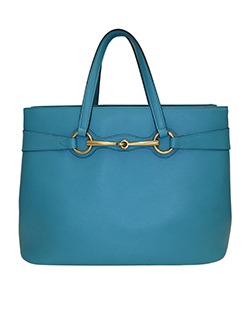 Shoulder Horsebit Tote, Leather, Turquoise, 319795, DB, 3
